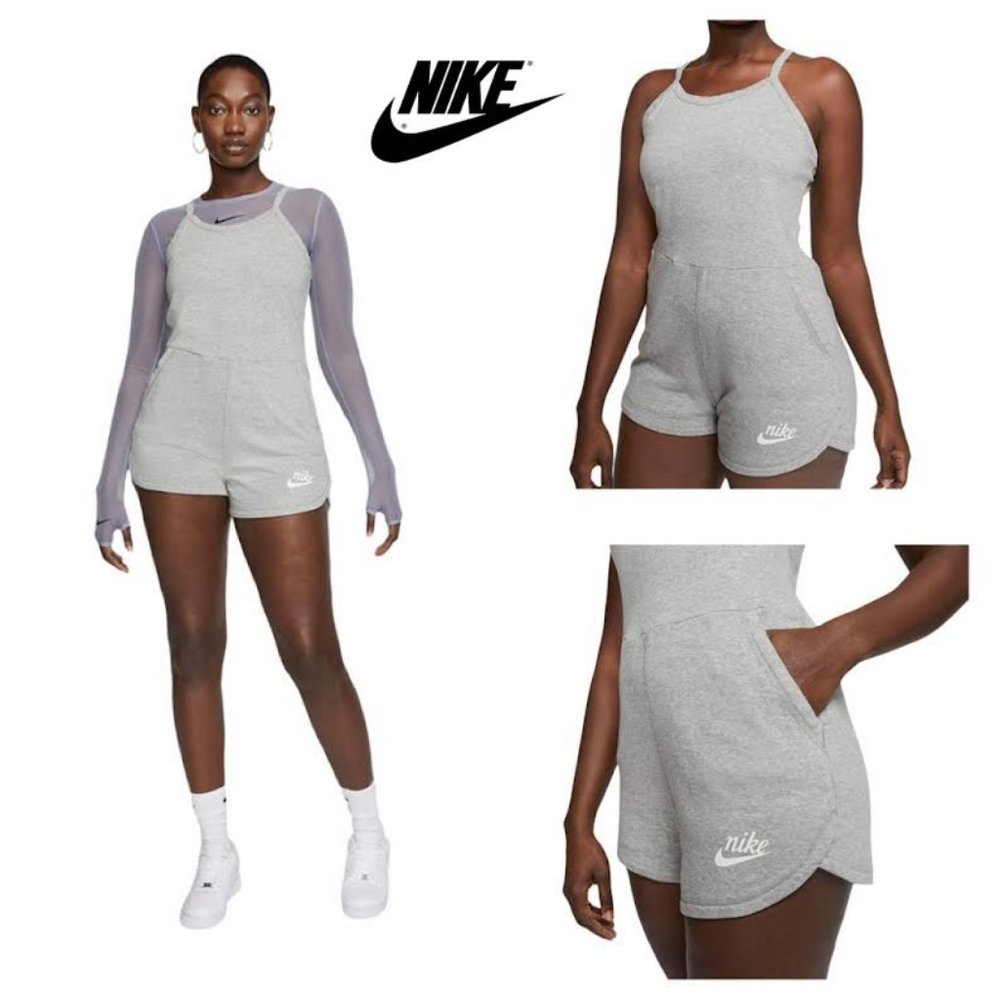 NWT $55 NIKE WOMEN XS SPORTSWEAR NSW GYM VINTAGE ROMPER in Grey Slip On Comfy